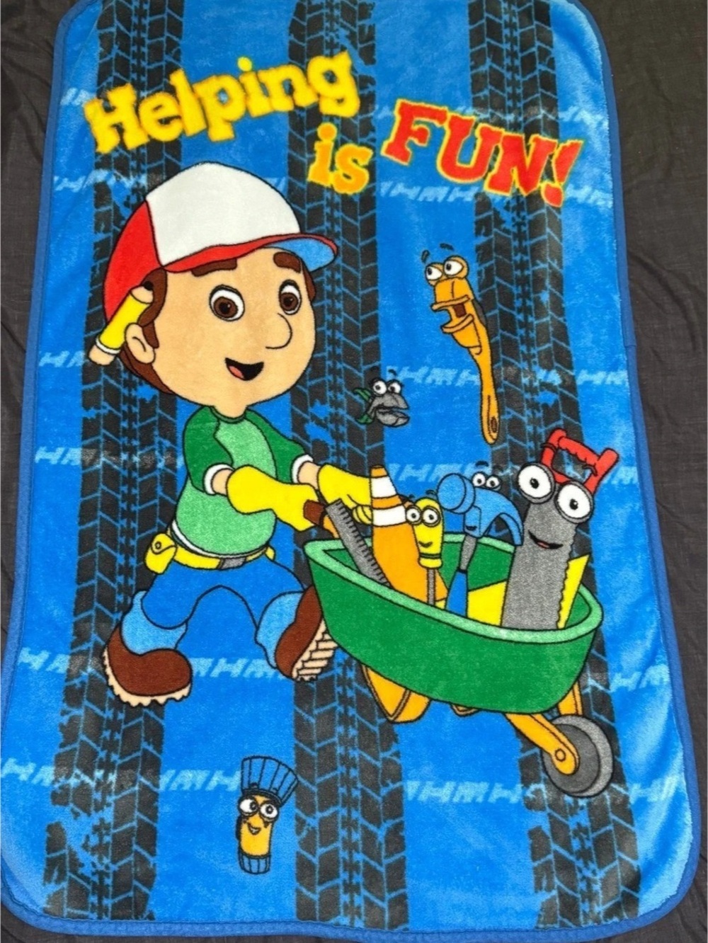 Disney Handy Manny Helping is Fun Fleece Baby Blanket Blue & Green